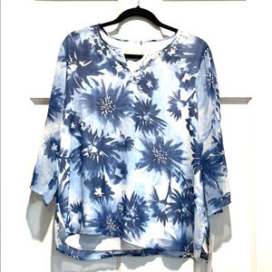 ALFRED DUNNER Blue Floral 3/4 Sleeve Blouse
